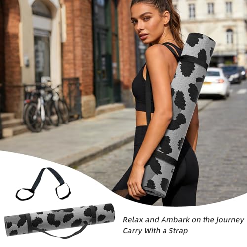 ILILI Yoga Mat Leopard Print Yoga Mat 8mm, Suede & TPE Thick Exercise Mat, Workout Mat for Women Men, 72''x25'' Fitness Mat with Strap for Home Gym, Yoga, Pilates, Stretching - color: Grey