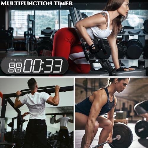 Portable Gym Timer, LED Display Interval Timer with Time Progress Bar/Rounds, Countdown/Up Stopwatch, Buzzer & Rechargeable Powered Battery Workout Timer for Home Gym Fitness