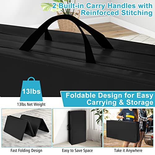 Goplus Gymnastics Mat, Folding Tumbling Mat with Carry Handles, Hook & Loop Fasteners, 4 Panels for Fitness Exercise Yoga Stretching Aerobics Workouts, Thick Gym Mats for Home - color: Black 1