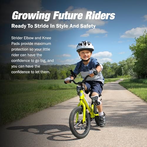 Strider Elbow & Knee Pads, Black - Easy to Attach - Durable & Washable - For Kids 18 Months to 5 Years Old | Durable Gear, Easy-to-Wash, Comfortable and Protective, Fits Kids Learning to Ride, Hard Outer Shell and Secure Straps