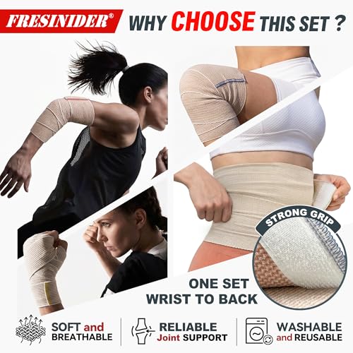 FRESINIDER Premium Elastic Bandage Wrap, 8 Pack Sizes (2", 3", 4", 6"), Cotton Compression Bandage with Hook & Loop Closure Both Ends, 5 ft Long (Stretches up to 15 ft), First Aid & Sports Support - color: 8 Pack Value Pack