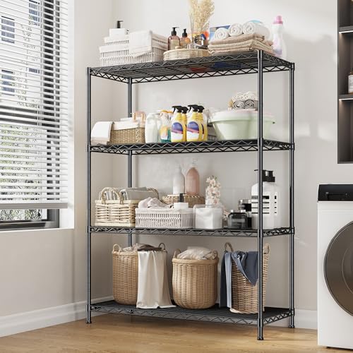 DurayLoly 4- Shelf Metal Shelving Unit Adjustable Storage Shelves Heavy Duty Garage Shelving Steel Wire Shelving for Laundry Bathroom Kitchen Pantry Closet Garage Black, 35.6Wx16Dx54H - size: Black-35.6"Wx16"Dx54"H