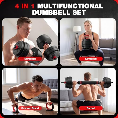 AD01 Adjustable Dumbbells Set, 30/45/70/92LBS Free Weight Set, 5 in 1 Weight Set Used as Kettlebells, Barbell, Push up Stand, Exercise Fitness for Home Gym Suitable Men/Women - size: 70LB(35LB Pair)