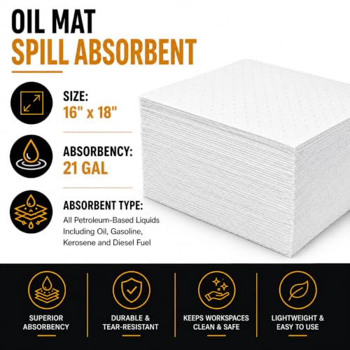ATERET Medium Weight Oil Only Absorbent Pad, 100 Absorbing Pad, 16 x 18 inch, USA Made - color: White, size: Medium Weight - 100ct