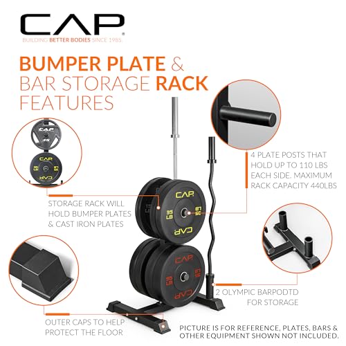 CAP 2-inch Olympic Bumper Plate Weight Set | 100-370 lbs | Multiple Colors | Storage Rack Optional - size: 160 lb - Set with Compact Rack, style: ECONOMY