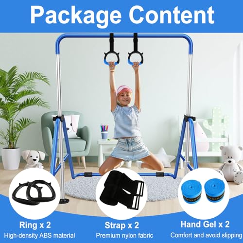 Tepemccu Gymnastics Rings for Kids, Pull Up Rings for Strength Training | with Adjustable Straps, Home Gym Full Body Workout - color: Blue