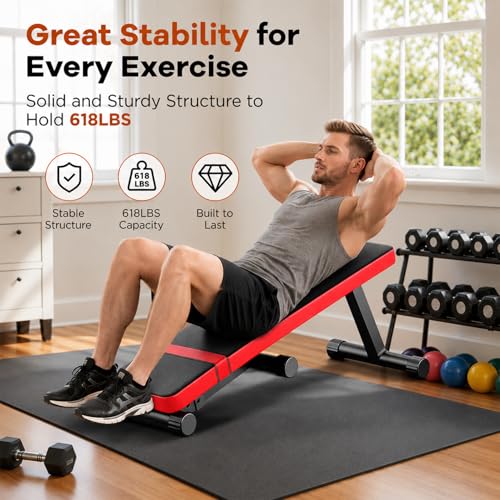 2 IN 1 Flat Weight Bench Foldable Workout Bench 618LB Capacity for Home Gym Bench Press Dumbbell Strength Training