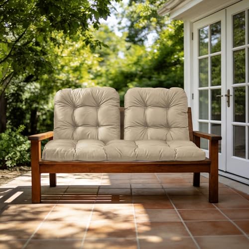 Wicker Chair Cushions of 3 Pieces, Waterproof Cushions for Patio Furniture, Tufted Wicker Outdoor Furniture Cushions, 1 Patio Loveseat Cushion and 2 U-Shaped Cushions, 44"x19"x5", Beige - color: Beige