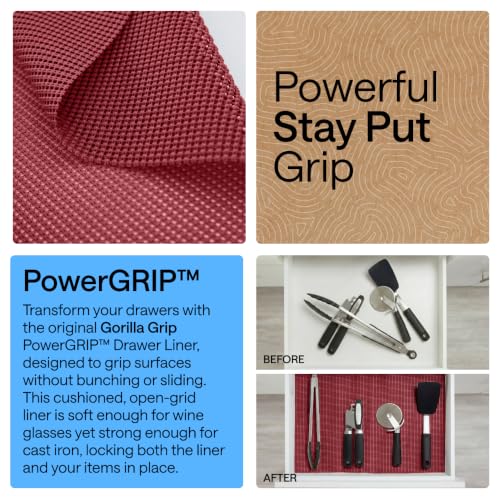 GORILLA GRIP powerGRIP Drawer Shelf and Cabinet Liner, Thick Strong Hold, Non-Adhesive Liners Protect Kitchen Cabinets and Cupboard, Bathroom Drawers, Easy Install, Breathable Mat, 12" x10', Red - color: Red, size: 12" X 10', style: 12" x 10'