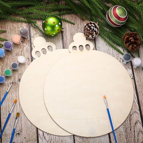 Anglechic 12 Pcs 12 Inch Christmas Ball Wood Cutouts DIY Wooden Christmas Ornaments for Crafts Unfinished Round Wooden Ornaments Natural Wood Circles for Crafts Centerpieces Holiday Decorations - color: blank color