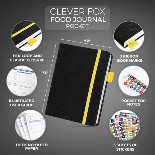 Clever Fox Food Journal Pocket - Daily Food Diary, Meal Planner to Track Calories & Nutrients, Weight Loss Tracker Notebook, 4x5.5” (Black) - color: Black, size: Pocket (4.0'' x 5.5'')