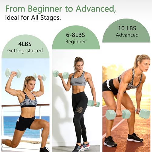 20LBS Adjustable Dumbbell Set, 4 in 1 Free Weights Dumbbells Set for,4lb 6lb 8lb 10lb, with Metal Non Slip Handle，Quick Change，Home Gym Strength Training Equipment for Men and Women - color: light green