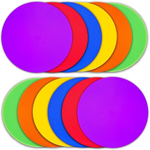 Poly Spot Markers 4.73 inch/10 inch 12 Pcs Non-Slip Rubber Agility Training Markers Floor Dots Flat Field Cones for Football, Soccer, Basketball, School Exercise Drills, Dance Practice - style: 10 inch 12 Pcs(6 Colors)