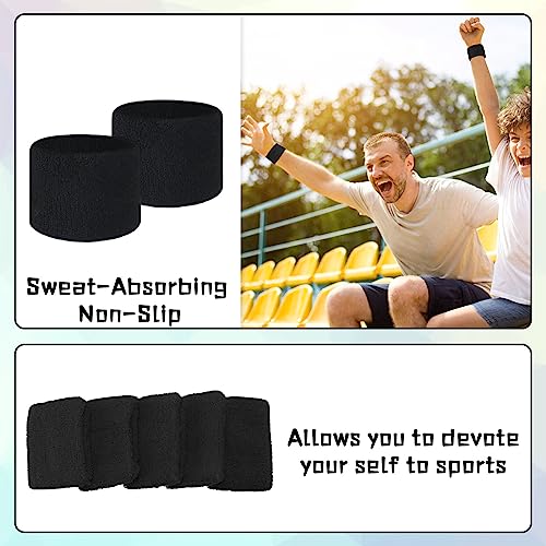 Lounsweer Wrist Sweatbands Bulk for Kids Adult Teams Sweat Bands Sports Wristband Athletic Neon Sweatbands for Football Basketball Tennis Running Gym Party Gifts - color: Black