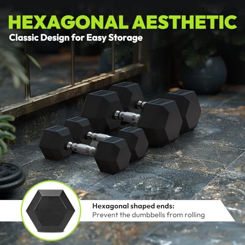 HANDBODE Hex Dumbbell Set of 2, Rubber Encased Fixed Dumbbells, 2.5-65 lb | Non-Slip Comfortable Handles, Hand Weights for Strength Training, Ideal for Home Gym Workouts - size: 8 lb, Pair, style: Chrome Handle