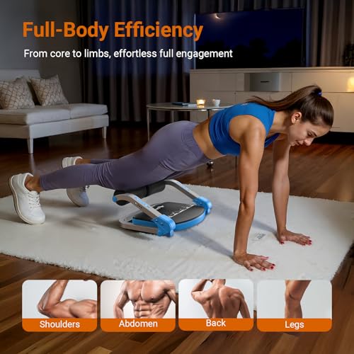 MERACH Ab Machine, Sit Up Exercise Equipment with 3 Adjustable Resistance Levels, Automatic Rebound Ab Crunch Machine for Core Workout, Ab Workout Equipment for Stomach - style: Square(Blue)