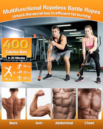 VividPulse 2PCS Weighted Ropeless Battle Ropes for Home Gym - Portable & Quiet Training Rope for HIIT, Strength & Low-Impact Cardio - Full Body Workout Equipment for Men & Women - color: Black