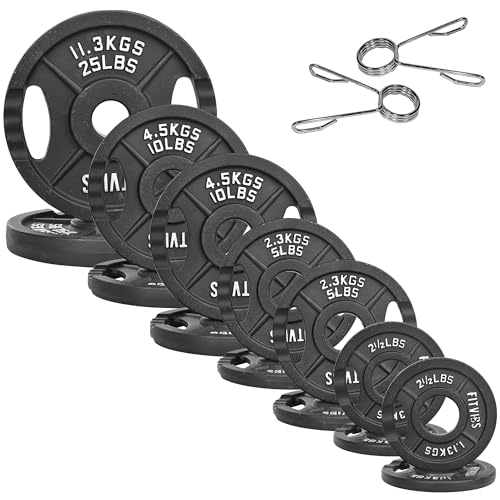 Fitvids Standard Cast Iron 1-Inch Weight Plates for Strength Training & Weightlifting, 35LB/70LB/120LB - style: Set (120LB: 2.5/5/10LB X4+25LB X2)