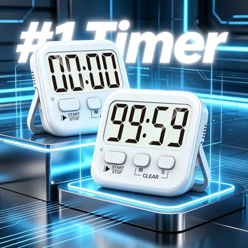 Antonki 2 Pack Digital Timer for Kids, Magnetic Countdown Kitchen Timers for Cooking, Egg, Classroom, Teacher, Exercise, Study, Oven - Battery Included - color: Pure White *2