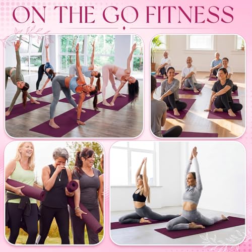 Funtery 3 mm Thin Yoga Mats Bulk, 68 x 24 Inches Lightweight PVC Exercise Mats Non Slip Workout Fitness Pads for Yoga Pilates Stretching Classes Gym Home Studio - color: Boysenberry