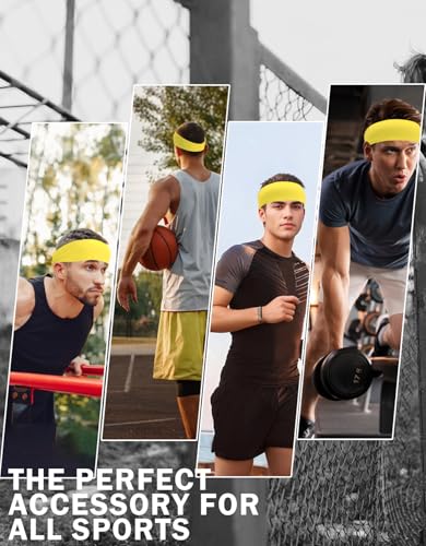 Headbands for Men & Women, Sweat Headband Non-Slip Sweatband Sports Running Cycling Yoga Basketball Workout Football Training - color: Yellow Pack