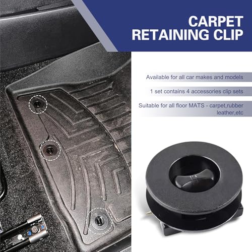WZP 4PCS Car Carpet Fixing Clips, Plastic Interior Floor Mat Fasteners, Auto Carpet Retainers, Non-Slip Car Mat Fixation Clamps, Universal for Most Vehicles (Black)