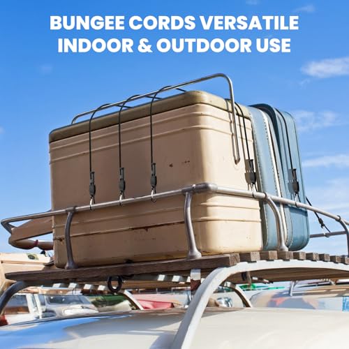 Heavy Duty Bungee Cords with Hooks, Joneaz 8-Pack 24" Adjustable Shock Straps, UV Resistant Carabiner System for Securing Cargo - size: 24 IN