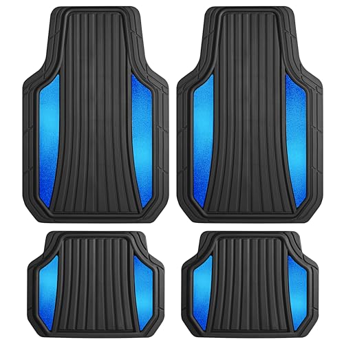 Motor Trend ChromeTech Car Floor Mats Full Set - Durable Rubber Floor Mats for Cars with Two Tone Accent, All Weather Interior Protection for Front and Rear with Non-Slip Backing, Black/Blue - color: Black & Blue