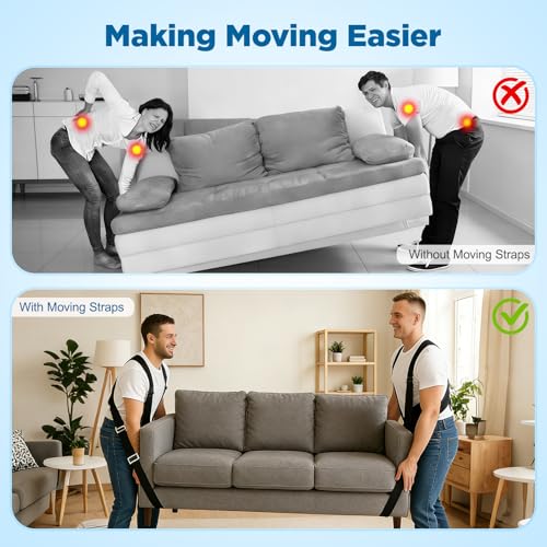NOCOEX Moving Straps 2-Person for Lifting - Shoulder Lifting and Moving System with Back Support for Movers Easily & Safely Carry Furniture Appliance Mattresses Heavy Object Up to 880 lbs Like a Pro - color: Black