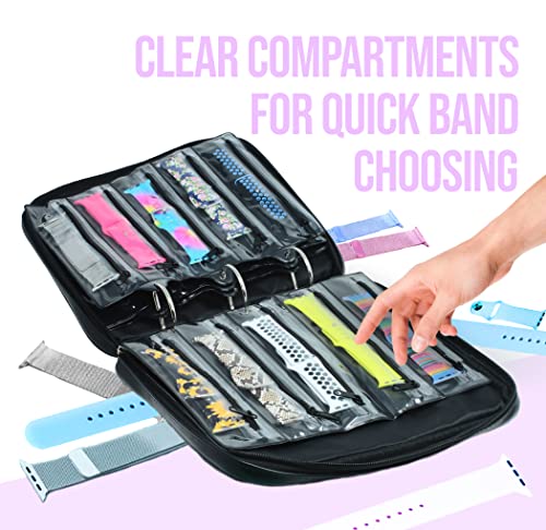 Skywin Watch Band Holder for Apple Watch Bands - An Apple Watch Band Case Organizer with a Band Capacity and Zippered Compartment Sleeves - color: Black