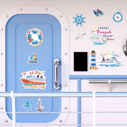 Kanayu 12 Pieces Cruise Door Magnets Decorations, Sea Navigation Ship Car Refrigerator Magnets Stickers Anchor Cruise Cabin Door Fridge Magnetic Decorations for Cabin Carnival Party(Lively Style) - style: Lively Style