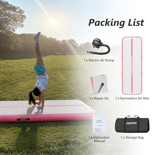 VOFiTNY All Purpose Gymnastics Mat 6.6/10/13/16/20 ft Sturdy Inflatable Tumble Track for Home/Gym - color: Pink, size: 13ft*3.3ft*4inches(4m*1m*0.1m)