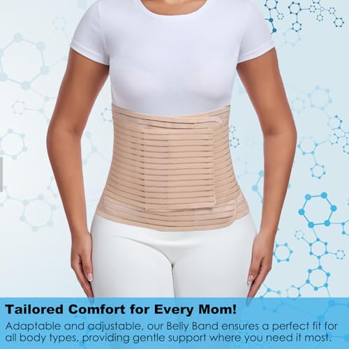 Postpartum & Post Surgery Abdominal Binder. Postpartum Belly Band | Belly Support Recovery after C-Section, Natural Birth, Hysterectomy, Hernia Belt (Beige,L) - color: Beige, size: Large