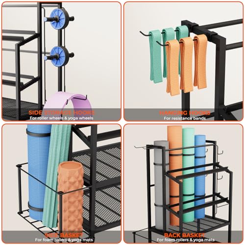 600LBS Dumbbell Rack Weight Stand - Bonvork Adjustable Weight Rack for Dumbbells, Home Gym Storage Rack for Yoga Mat Foam Roller Kettlebells, Workout Equipment Storage Organizer With Wheels