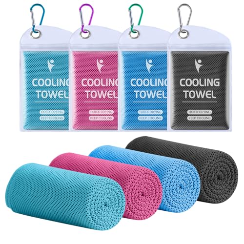 Clothirily Cooling Towels for Women Men, Breathable Cooling Towels for Neck and Face, Workout Towel for Hot Weather, Sweat Towel for Gym Yoga, Camping, Fitness, Running, Traveling, 4 Pack 40"x12" - color: Rose Red/Blue/Light Blue/Dark Grey