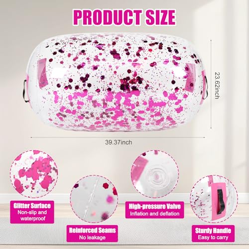 Gemscream Gymnastics Barrel Inflatable Air Roller Mat 40" x 24" Glitter Tumbling Air Barrel Gymnastic Cylinder Tumble Equipment for Back Handspring Trainer Cheerleading Yoga Home Use - color: Glitter Pink