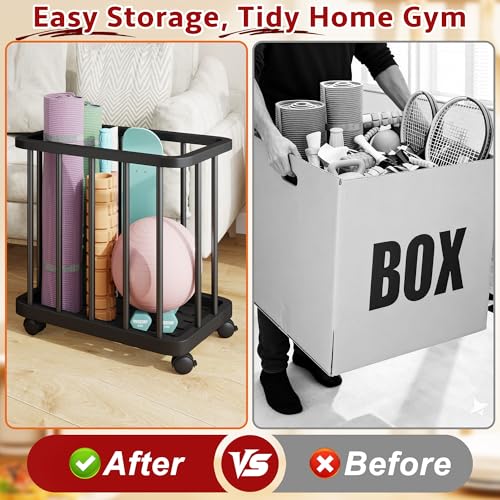 Multifunctional Storage Basket with Wheels (1pc) Modern Movable Organizer Bin, Suitable for Storing Various, Shelf Baskets-Large Capacity Yoga Mat Storage Basket with Wheels