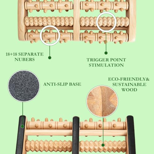 Dual Foot Massager Roller, Wooden Foot Massager, Gifts for Women and Men | Fast Relief for Plantar Fasciitis, Acupressure Tool with Reflexology Chart, Pain Relief for Seniors & Desk Workers