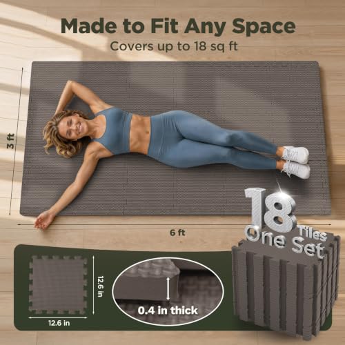 AIRHOP 18 PCS Gym Floor Mat, EVA Foam Puzzle Gym Mat, High-Density Interlocking Foam Floor Tiles for Home Gym, Play Workout Garage Kitchen Flooring 12.6"x12.6"x0.4" - color: Brown, size: 36 Tiles | 36 Sq Ft