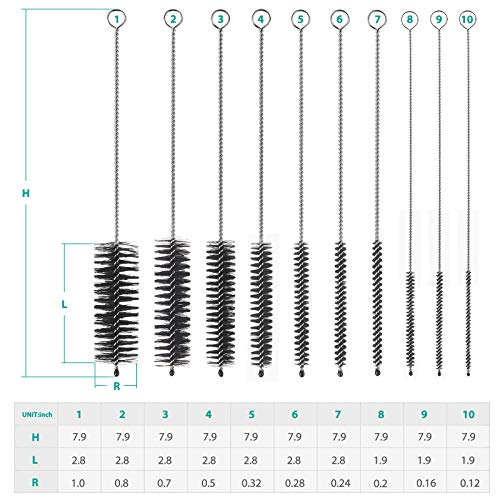 CiaraQ Bottle Cleaning Brushes, 8 Inch Nylon Tube Brush Set | Black Cleaner for Narrow Neck Bottles Cups with Hook, Set of 10pcs - color: Black, size: 8.0 Inch (10pcs)