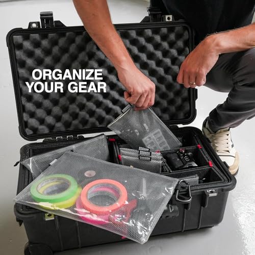 GOBAGS Air Production Medium Clear Zipper Pouch (4‑Pack) – Cable Organizer & Travel Gear Bag for Electronics, Camera Accessories, Tool Pouch & Small Tech Storage - color: Black, size: Medium