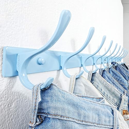 SKOLOO Coat Rack Wall Mounted - 10 Hooks, Heavy Duty, Stainless Steel, Metal Wall Hanger, Sturdy Coat Hooks for Hanging Coats, Jacket, Clothes, Hat, Blue - color: Blue, size: 10 Hook(1 Pack)