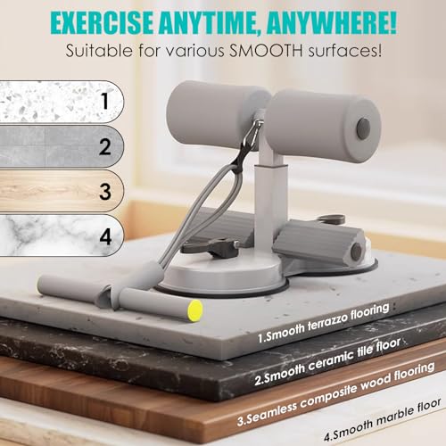 Sit Up Bar Foot Holder,Portable Sit Up Floor Holder, Sit Up Exercise Equipment,3 Level Adjustable, with 2 Strong Suction Cup and Elastic Pull Rope，for Abs Workout Aids,Feet and Leg Strength Training, Home or Office Use - color: Grey