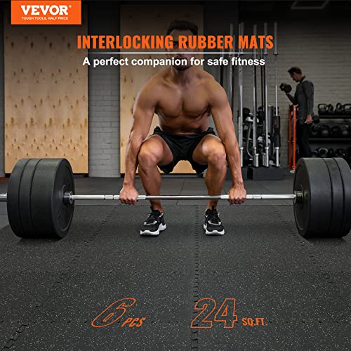 VEVOR 0.56Inch 24sq.ft 6 Tiles Gym Flooring for Home Gym, Rubber Top with High Density EVA Foam, 25 x 25In Gym Floor Exercise Equipment Mats, Interlocking Gym Mats, Puzzle Workout Mats, Black & Gray | Rubber Top with High Density EVA Foam, 25 x 25 in Floo