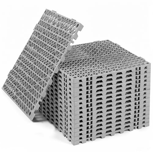 RITOLLO Modular Interlocking Cushion Drainage Floor Tiles, 16-Pack 11.8"x11.8" PVC Raised Non-Slip Interlocking Mats with Drain Holes for Deck, Pool, Garage, Shower, Patio, Bathroom, Sauna, Yard -Gray - color: Grey, size: 16-Pack