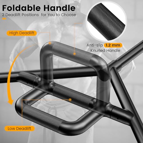 Goplus 56’’ Olympic Hex Bar, Chrome Finish Barbell Trap Bar with Flat or Raised Knurled Handles for Squats, Deadlifts, Shrugs, Strength Training Weight Lifting, 800LBS Weight Capacity - color: Black, fit 1’’ weight plates