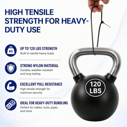 Zip Ties 12 inch, 100 Pack Heavy Duty Black Zip Ties with 120 lbs Tensile Strength, Self-Locking Nylon Cable Ties,Wire Ties for indoor and outdoor use. - color: Black, size: 12"(100 Pack) 120 Lb