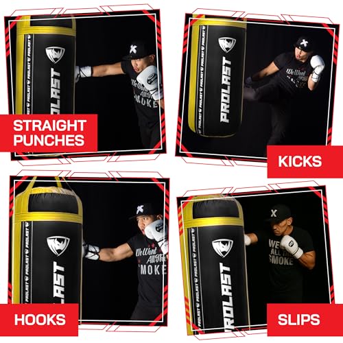 4Ft XL 135Lb Heavy Punching Kicking Bag for Adults, Boxing, MMA, Martial Arts, Muay Thai, Strength Training Equipment - color: Black / Yellow, size: Unfilled