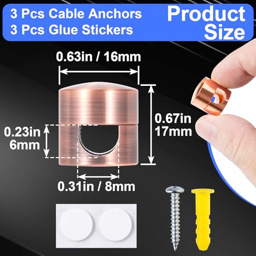 SmallCat 3 Sets Charger Holders for Cords, Adjustable Cable Anchor Holders, Adhesive Metal Cord Clips, Cable Management Wire Organizers for Desk, Office, Nightstand - Gold, Red Bronze, Rose Gold - color: Gold, Red Bronze, Rose Gold, size: 3 Sets