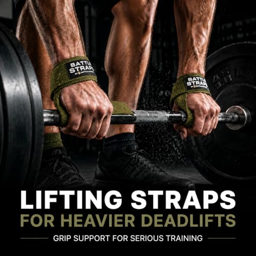 Battle Bunker Lifting Wrist Straps for Weightlifting - Deadlifts & Pull-Ups | Improve grip strength during strength training.Reduce wrist pain with these cotton lifting straps,gym straps for men & women - color: OD Green